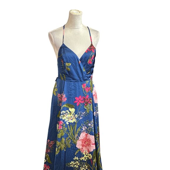 Lulus Maxi Dress With Tie Floral Print Criss Cross Back High Slit Cruise Prom M - Picture 14 of 16